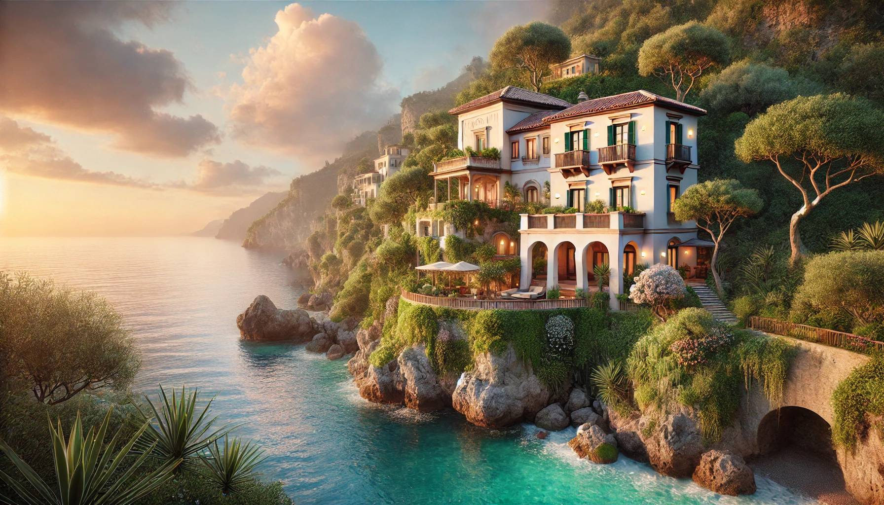 AI-generated villa on a sea cliff